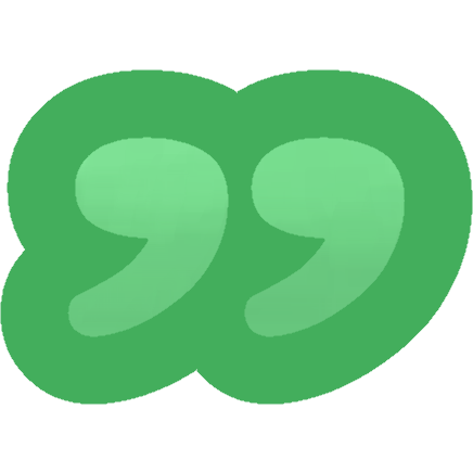 An emote of a green double quote symbol in a cartoony font.